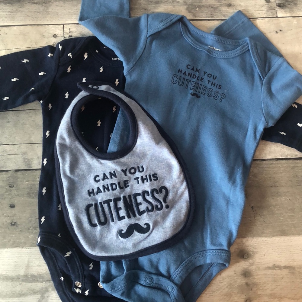 Carters mustache onesie and matching bib